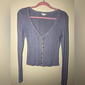 Lavender Ribbed Button-Up Cardigan